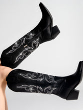 Rhinestone Cowboy Boots Western Boots Sparkly Tall Boots with Side Zipper